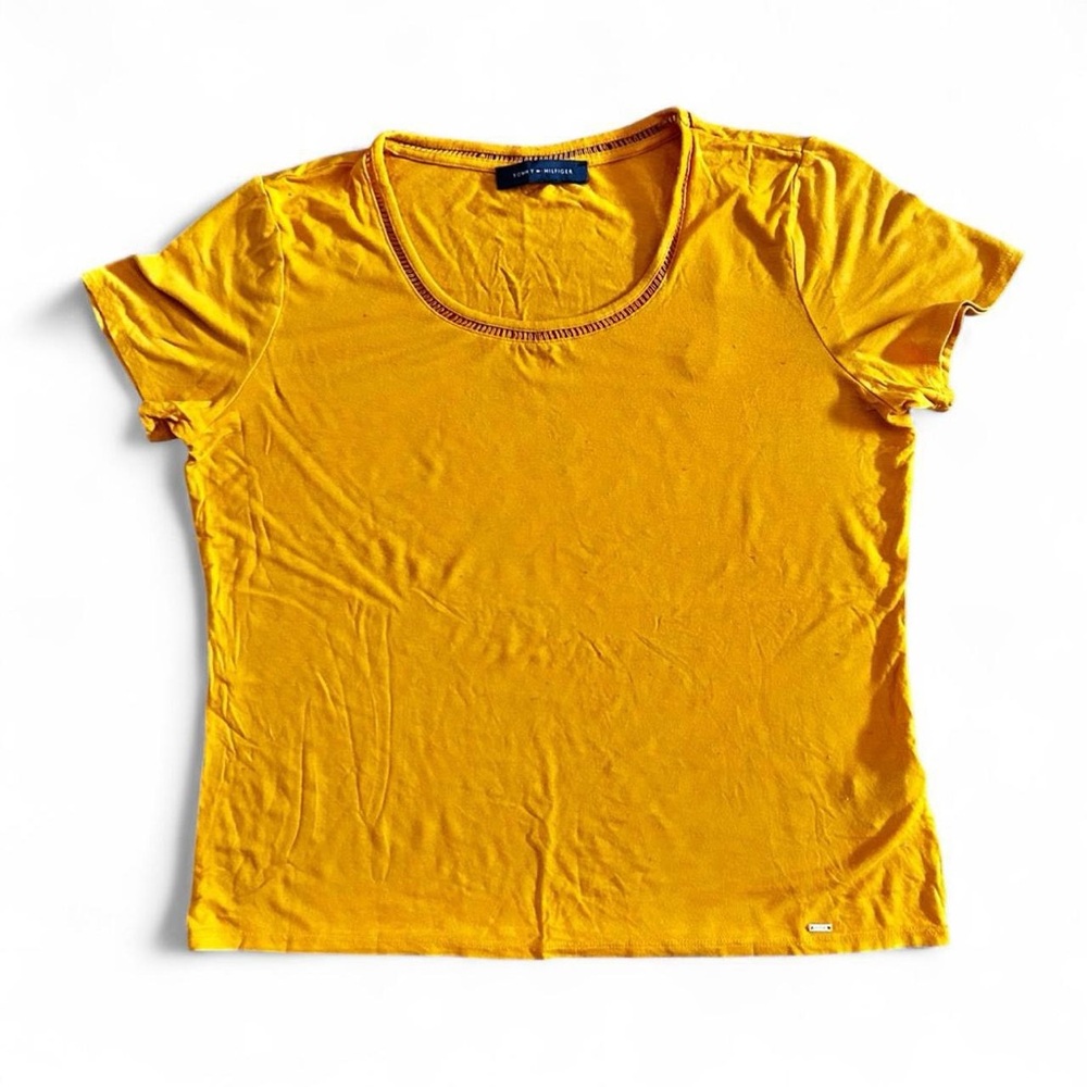 Tommy Hilfiger mustard Yellow short sleeve top with stretchy fabric size L